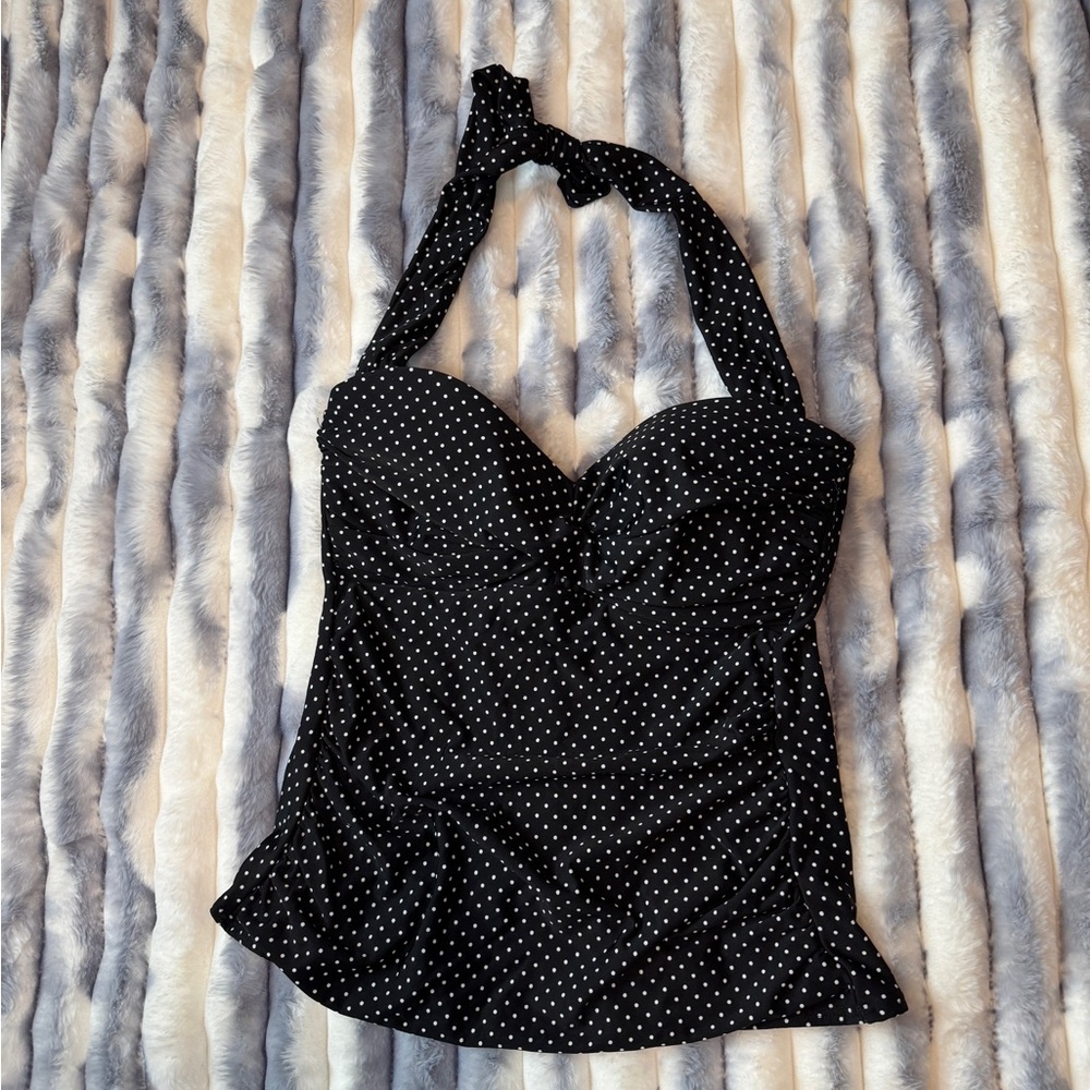 Miraclesuit Black Polka Dot Halter Tankini Top 8